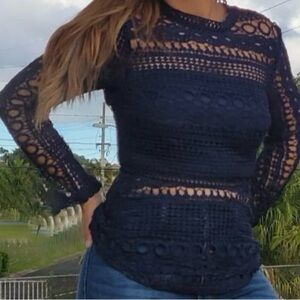 Elegant Navy Lace Women's Top